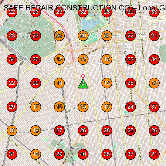 SAFE REPAIR CONSTRUCTION CO GeoGrid visibility map for General Contractor in Brooklyn